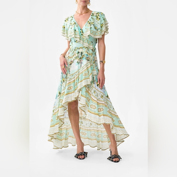 CAMILLA | Frill Sleeve Long Dress Venus ON A Vespa, S BLUE-GREEN | Venus ON A VESPA | SIGNATURE DESIGNS CAMILLA | Frill Sleeve Long Dress Venus ON A Vespa, S BLUE-GREEN | Venus ON A VESPA | SIGNATURE DESIGNS